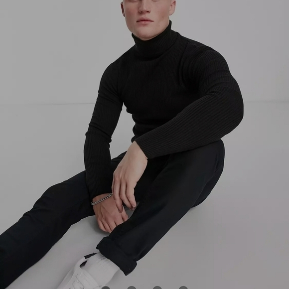 ASOS Knitted Muscle Fit Ribbed Roll Neck Sweater In Black. Size Medium. New. - Picture 1 of 9